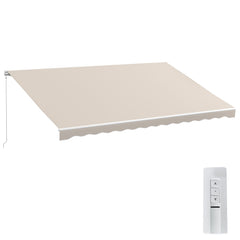 16'x10' Electric Retractable Awning Sunshade Shelter with Remote Controller & Crank Handle for Deck Balcony Yard, Cream