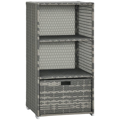 Valet Pool Towel Rack, Waterproof PE Plastic Rattan Wicker Storage Organizer, Indoor Outdoor Spa, and Hot Tub Accessory Storage, 2 Shelves, 1 Basket Drawer, Gray