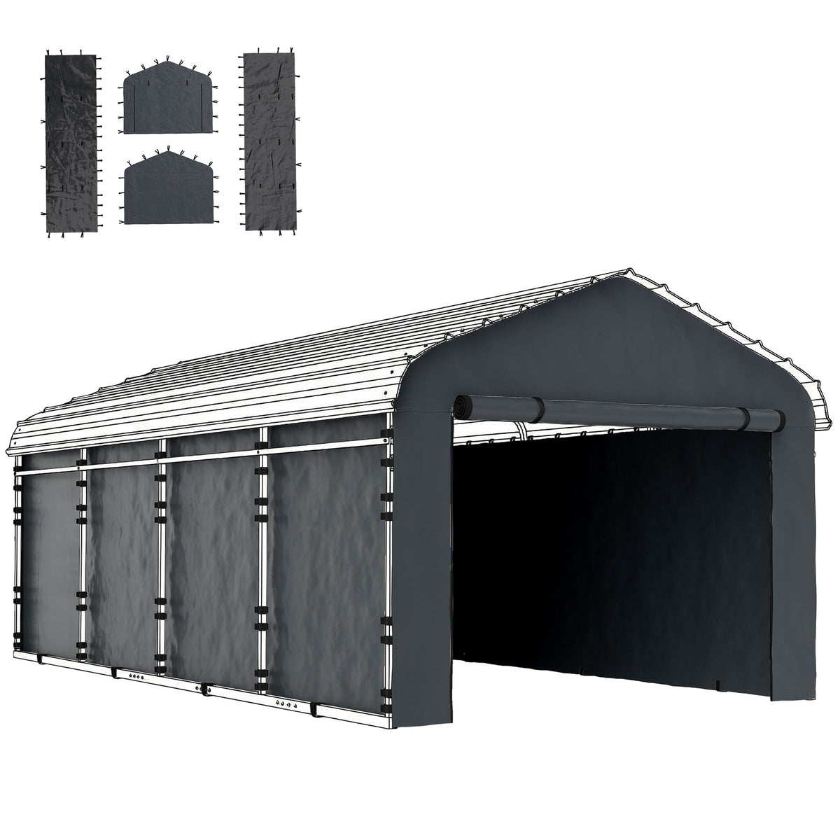 Carport Replacement Sidewall Panel for 10' x 15' Carports, UPF50+ Waterproof Replacement Side Wall Cover, Dark Gray
