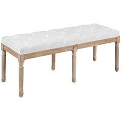 46" Linen Upholstered Bedroom Bench, French End of Bed Bench with Thick Padded Cushion and Wooden Legs, Cream White
