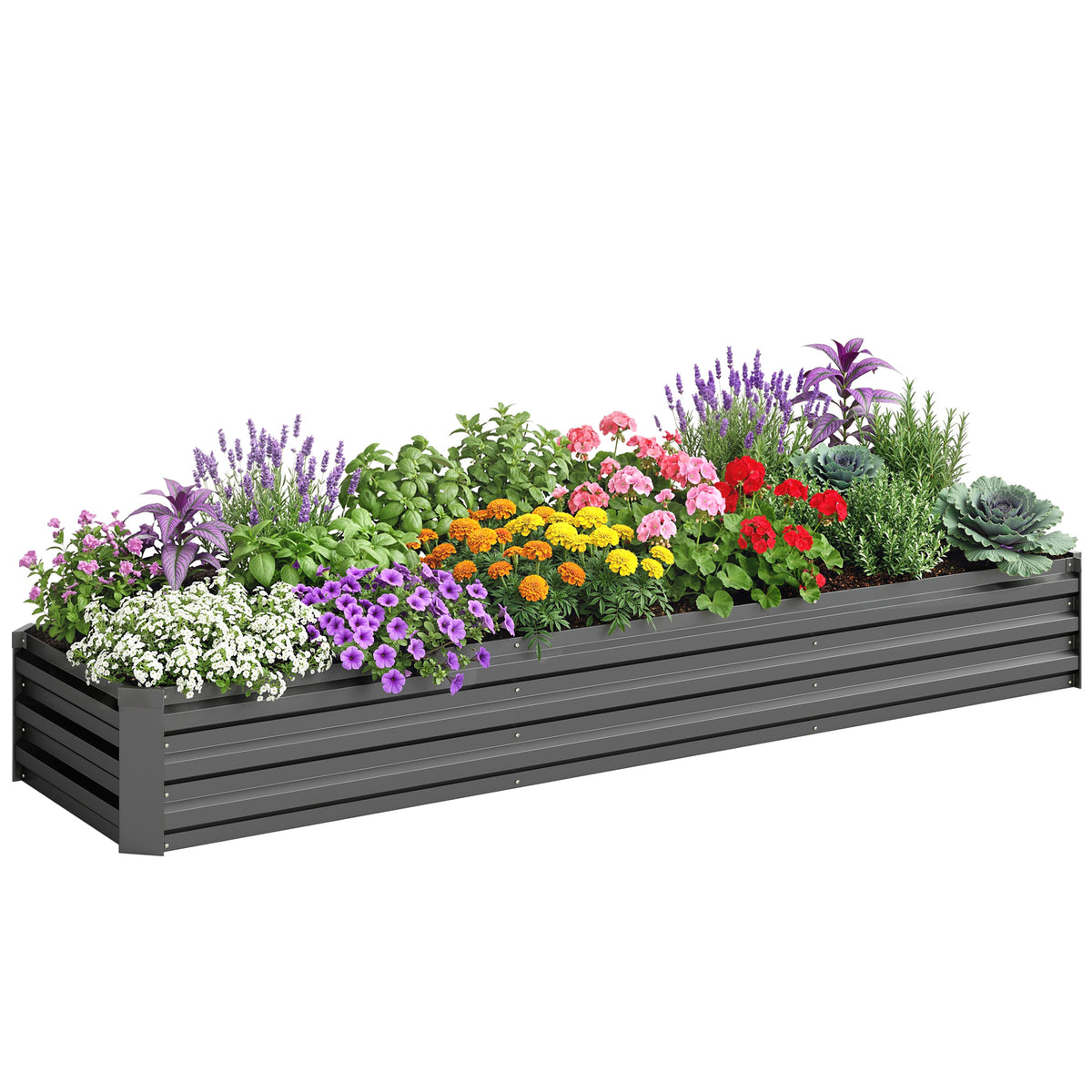 8x2x1ft Galvanized Raised Garden Bed Kit with Safety Edging for Flowers, Herbs and Vegetables, Dark Gray