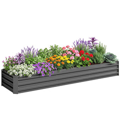 8x2x1ft Galvanized Raised Garden Bed Kit with Safety Edging for Flowers, Herbs and Vegetables, Dark Gray