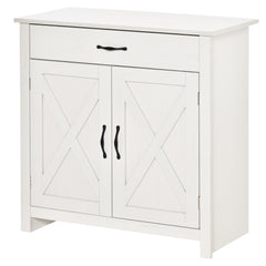 Farmhouse Sideboard Cabinet with Barn Doors Kitchen Buffet Cabinet with Drawer and Adjustable Shelf Stone White Wash