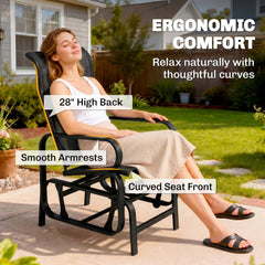 Gliding Lounger Chair, Single Rocker with Lightweight Metal & Mesh Construction, Black