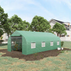 20' x 10' x 7' Walk-in Tunnel Greenhouse with Zippered Mesh Door and 8 Mesh Windows, Gardening Plant Hot House with Galvanized Steel Hoops, Green