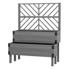 2 Tier Trellis Planter, Wooden Raised Garden Bed, Gray