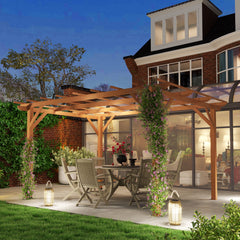 10' x 13' Wood Pergola, Outdoor Gazebo Grape Trellis with Stable Structure for Climbing Plant Support, Dark Brown