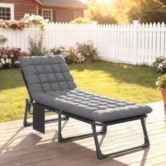 Folding Chaise Lounge Chair Outdoor Tanning Chair with 5-Position Backrest, Cushion, Side Pocket, Dark Gray