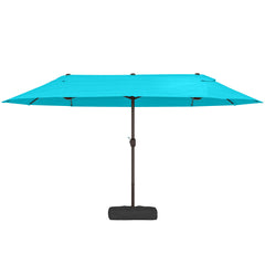 Patio Umbrella, 15' Steel Rectangular Outdoor Double Sided Market Umbrella with Base, Sun Protection & Easy Crank, Blue