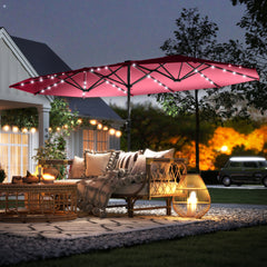 Garden Parasol, Double-Sided Sun Umbrella with LED Solar Lights, Patio Parasol for Outdoor, Wine Red