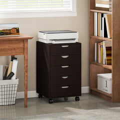 5 Drawer File Cabinet Storage Organizer Filing Cabinet with Nordic Minimalist Modern Style & Wheels, Brown