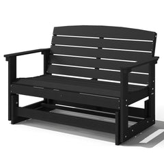 Patio Glider Bench w/ HDPE Slatted Double Rocking Chair, Black