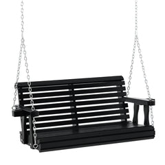 Porch Swing with Chains and Cupholders, 2 Person Wooden Patio Swing Chair, 440 lbs. Weight Capacity, for Garden, Poolside, Backyard, Black