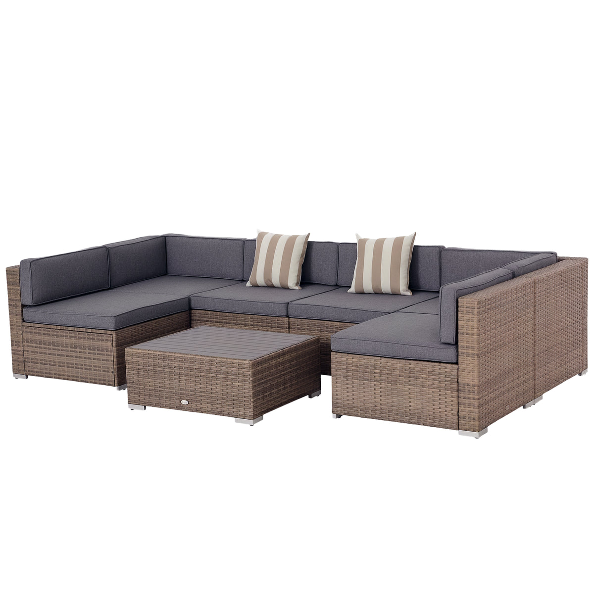 7-Piece Outdoor Wicker Patio Sofa Set, Modern Rattan Conversation Furniture Set with Cushions, and Tea Table, Gray