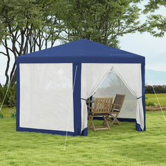 13' x 11' Outdoor Party Tent, Hexagon Sun Shade Shelter Canopy w/ Protective Mesh Screen Sidewalls, Ropes & Stakes, Blue
