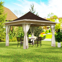 12 x 12 ft. Canopy Tent with Mesh Netting, UPF50+ Pop Up Tent with Carry Bag for Garden, Patio, Brown