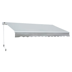 12' x 8' Retractable Awning Patio Awnings Sun Shade Shelter with Manual Crank Handle, 280g/m² UV & Water-Resistant Fabric and Aluminum Frame for Deck, Balcony, Yard, Light gray