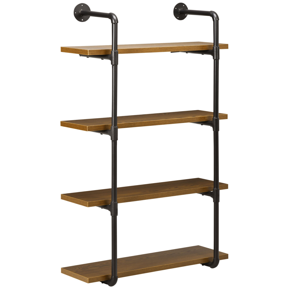 4-Tier Industrial Pipe Shelves Floating Wall Mounted Bookshelf, Metal Frame Display Rack, 1" Thickness Shelving Unit for Farmhouse, Kitchen, Bar, Rustic Brown