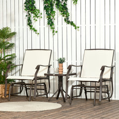 3 Piece Outdoor Glider Chair with Coffee Table Bistro Set, 2 Patio Rocking Swing Chairs with Breathable Sling Fabric, Glass Tabletop, for Backyard, Garden and Porch, Cream White