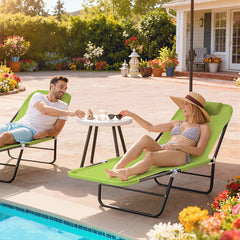 Folding Chaise Lounge Chair, Pool Sun Tanning Chair, Outdoor Lounge Chair with Reclining Back, Breathable Mesh Seat, Headrest for Beach, Yard, Patio, Green