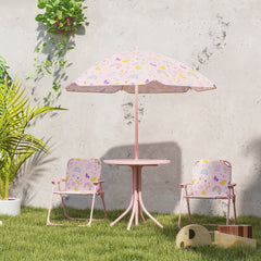 Kids Picnic Table and Chair Set, Outdoor Activity Table with Foldable Chairs, Removable Umbrella for Backyard, Pink