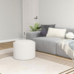 Round Storage Ottoman Coffee Table with Flip Top Tray, Linen Fabric Upholstered Footstool with Hidden Compartment