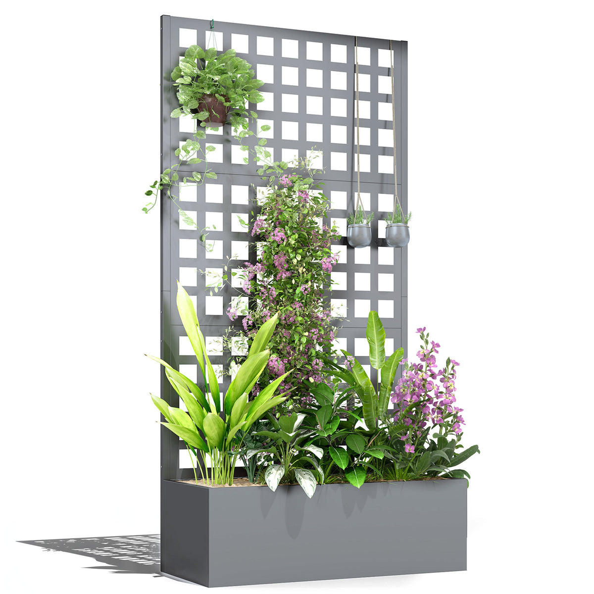 Galvanized Raised Garden Bed Planter Box with Trellis for Climbing Plants, Vegetable, Vines, 35" x 16" x 70", Gray
