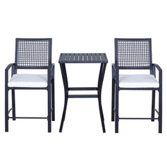 3pcs Patio Bar Set with Soft Cushion, Rattan Wicker Outdoor Furniture Set for Backyards, Lawn, Deck, Poolside