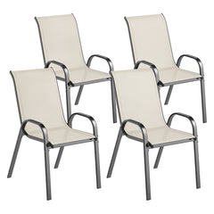 Set of 4 Outdoor Dining Chairs, Stackable Patio Chairs with High Back, Breathable Mesh Seat for Garden Lawn, Beige