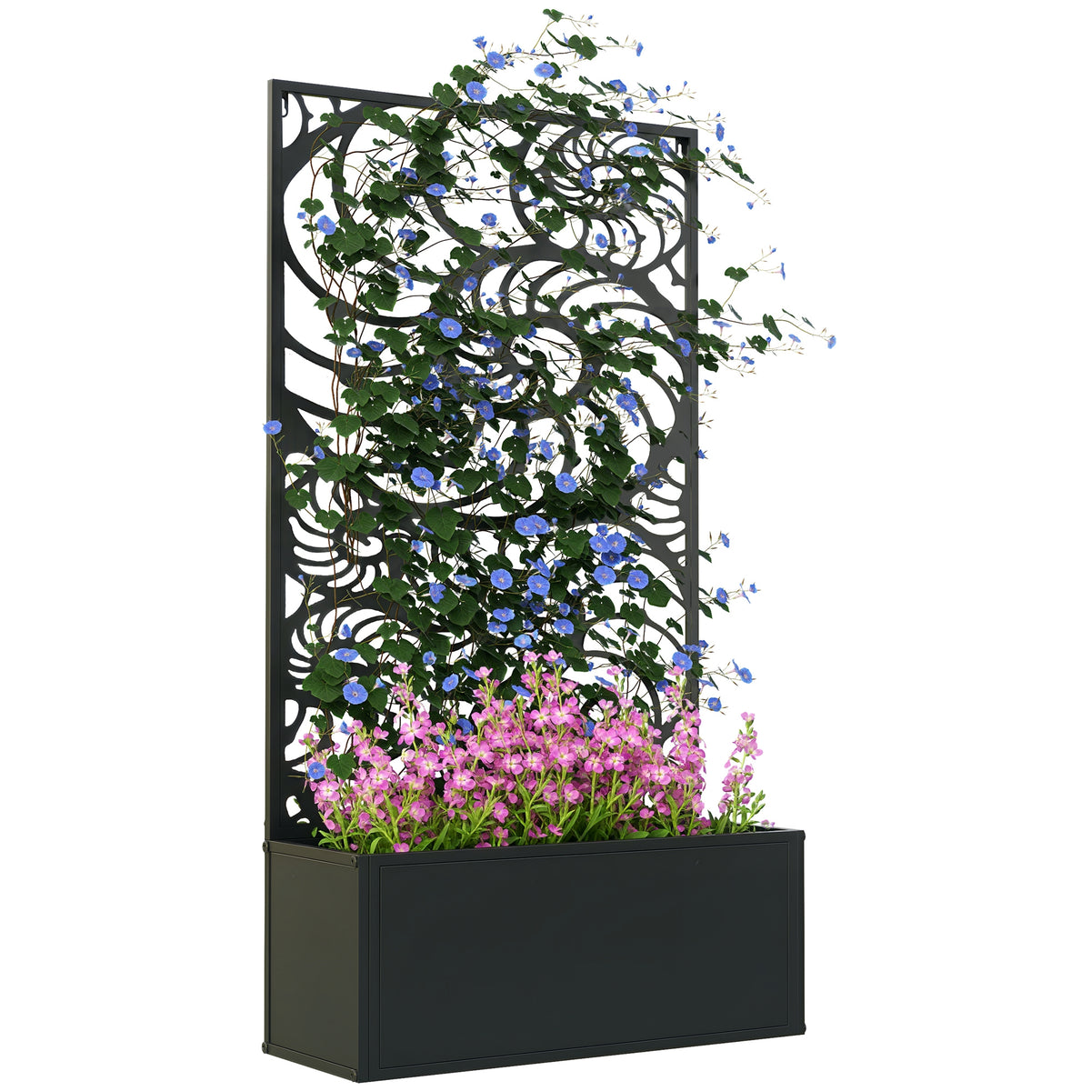 Metal Garden Bed with Trellis for Climbing Plants, Freestanding or Wall Mounted Flower Bed for Garden, Patio, Balcony