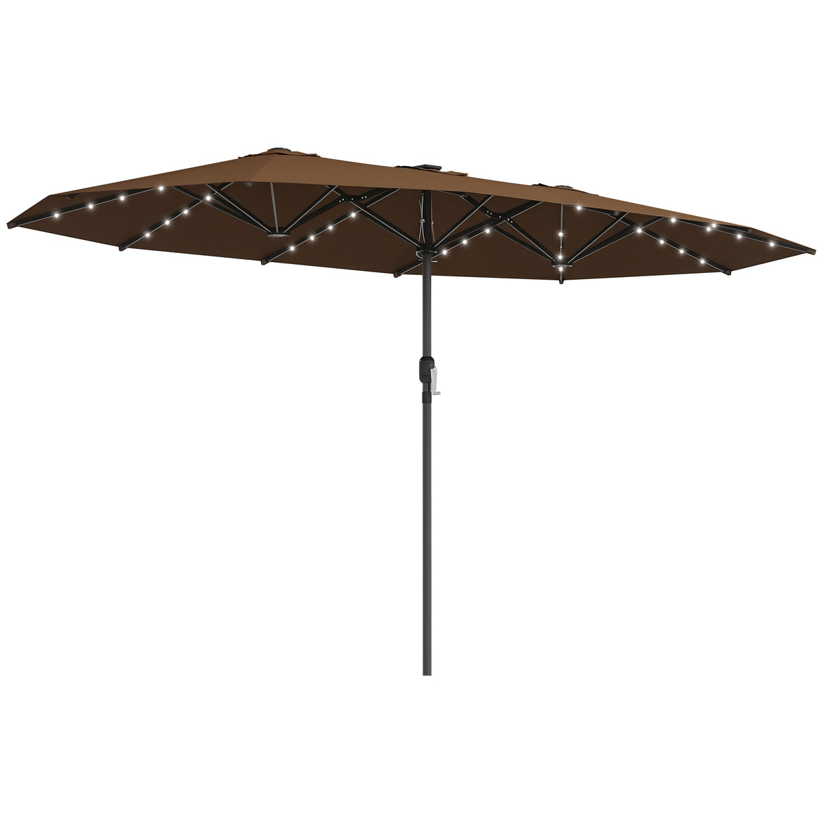 Garden Parasol, Double-Sided Sun Umbrella with LED Solar Lights, Patio Parasol for Outdoor, Coffee