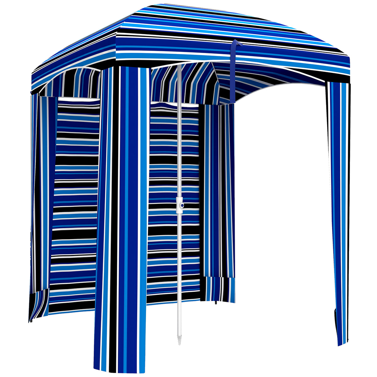 5.8' x 5.8' Cabana Umbrella with Walls, Vents, Ruffles, Carry Bag, Beach Umbrella, Blue Stripe