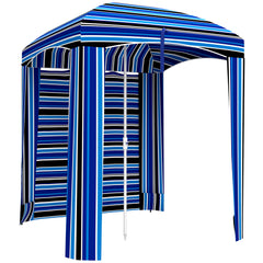 5.8' x 5.8' Cabana Umbrella with Walls, Vents, Ruffles, Carry Bag, Beach Umbrella, Blue Stripe