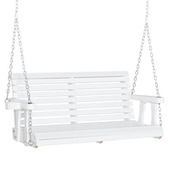 46" 2-Person Porch Swing Wooden Patio Swing Bench with Cup Holders, Slatted Design, Chains, 440lb Weight Capacity, White