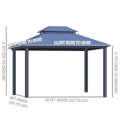 10' x 12' Hardtop Gazebo Canopy with Polycarbonate Roof, Aluminum Frame, Permanent Pavilion Outdoor Gazebo with Netting, for Patio, Garden, Backyard, Deck, Lawn, Light Gray