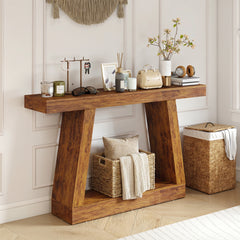 55" Farmhouse Console Table, 2-Tier Entryway Table with Storage for Hallway, Living Room, Behind Couch, Rustic Brown