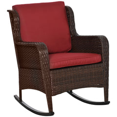 Outdoor Wicker Rocking Chair, Rattan Rocker with Cushions, Steel Frame for Patio, Garden, Backyard, Wine Red