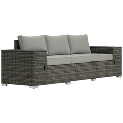 3 Seater Wicker Outdoor Couch Patio Sofa with Storage, Thickened Cushions and Wide Armrests for Porch Yard, Gray