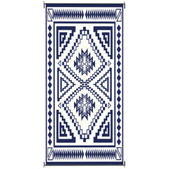 Reversible Outdoor Rug, Waterproof Plastic Straw with Carry Bag, 9' x 18', Blue & White Square Patchwork
