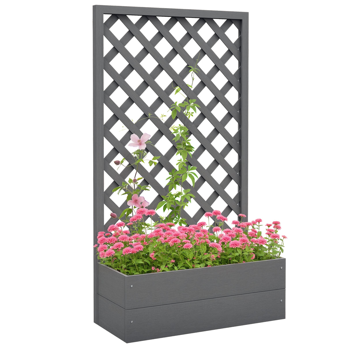 Trellis Planter Box for Climbing Plants, Raised Garden Bed w/ Trellis Lattice for Outdoor Garden, Deck, Backyard, Gray