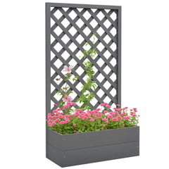 Trellis Planter Box for Climbing Plants, Raised Garden Bed w/ Trellis Lattice for Outdoor Garden, Deck, Backyard, Gray