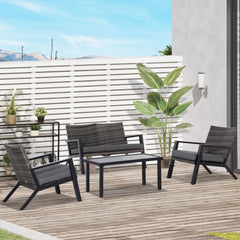 4 Piece Patio Furniture Set, 2 PE Wicker Chairs, Loveseat Sofa, Outdoor Coffee Table, Soft Cushions, Couch & Armchairs for Backyard, Garden, Black