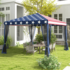 10' x 10' Outdoor Pop-Up Canopy with Sidewalls, Mesh Walls, Instant Setup for Party, Events, Patio, Lawn, American Flag