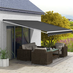16' x 10' Electric Awning, Retractable Awning, UV Protection Sun Shade Shelter with Remote Controller and Manual Crank Handle for Deck, Balcony, Yard, Black