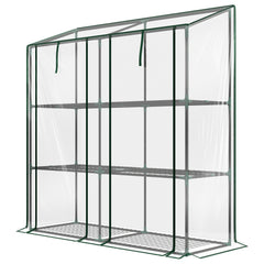 Lean-to Greenhouse, Portable Greenhouse with 3 Tier Shelves, 2 Roll-Up Zippered Doors, 56.3" x 18.1" x 59.4", Clear