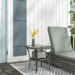 Outdoor Coffee Table with Storage Shelf, Hand-Woven Wicker Side Table with Water-Ripple Glass Top, Mix Gray
