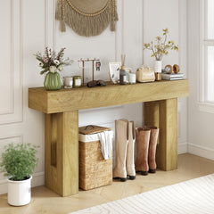 63 Inch Console Table, Sofa Table Behind the Couch with Thickened Tabletop for Living Room, Hallway, Entrance, Oak