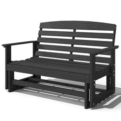 Patio Glider Bench w/ HDPE Slatted Double Rocking Chair, Distressed Black