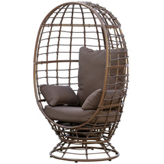 Wicker Egg Chair, 360 Rotating Indoor Outdoor Boho Basket Seat with Cushion and Pillows for Backyard, Porch, Patio, Garden, Handwoven All-Weather PE Rattan, Steel Frame, Brown