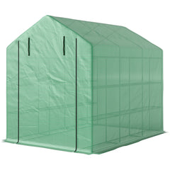 Outdoor Walk-in Greenhouse with Roll-up Zipper Door, 18 Shelves, PE Cover, 95.25" x 70.75" x 82.75", Green